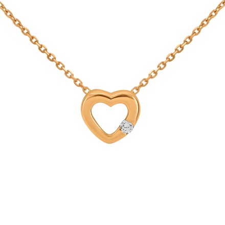 Gold Necklace with Sliding Heart Set with Diamond - Angle 3