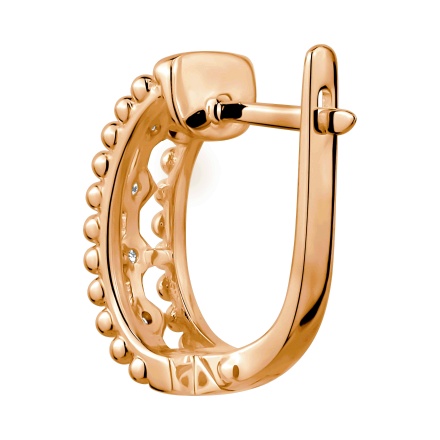 Flirty Diamond Earrings with Beaded Edges of Hypoallergenic 585 Rose Gold - Angle 3