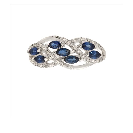 Marquise Sapphire and Diamond Ring. View 2