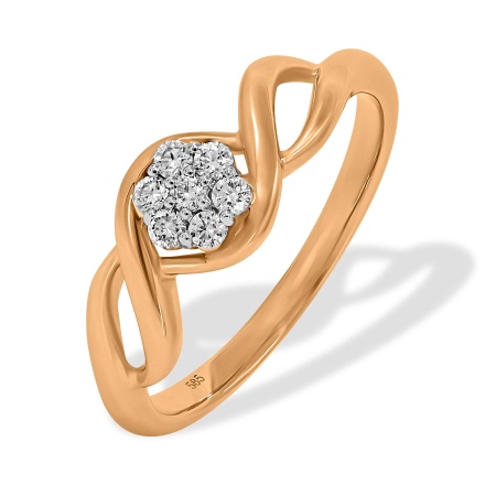 Ring Featuring 7 Diamonds. Hypoallergenic 585 Rose Gold, Rhodium Detailing