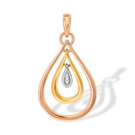Hinged Tri-color Gold Drop Diamond Pendant. Tested 585 (14K) Rose, Yellow and White Gold