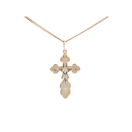 Trefoil Orthodox Cross - Save and Protect Cross. Certified 585 (14kt) Rose and White Gold