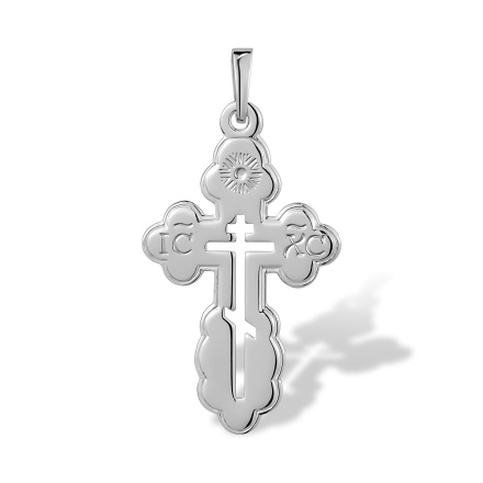Men's Orthodox Cross with Slotted Inner Cross. Hypoallergenic 925 Silver with Rhodium Plating