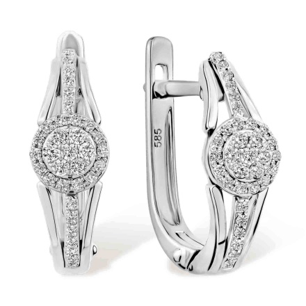 Diamond Cluster and Lineup White Gold Earrings. Tested 585 (14K) White Gold, Rhodium Finish