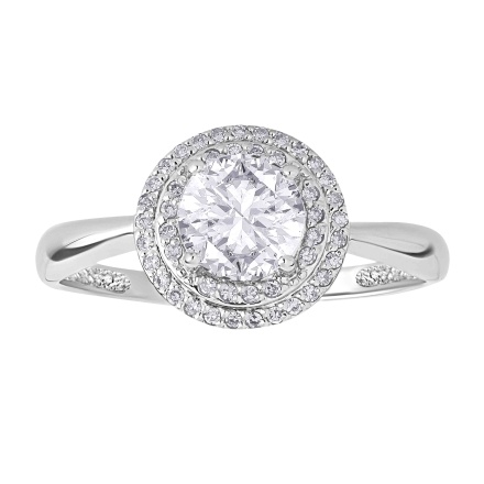 Budget Swarovski Topaz in Diamond Halos Engagement Ring. View 2