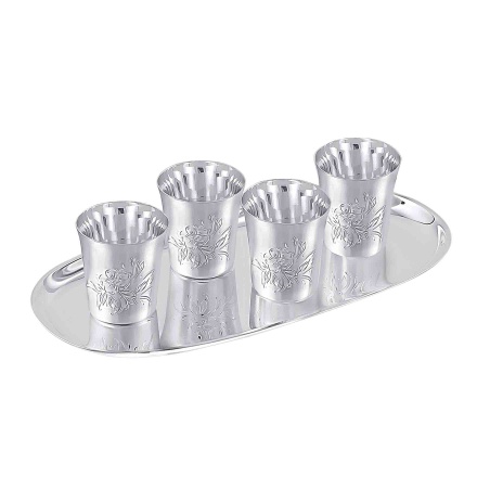 Silver Shot Glass Set for 4 Hard Drink Lovers. Hypoallergenic Antibacterial 925 Silver