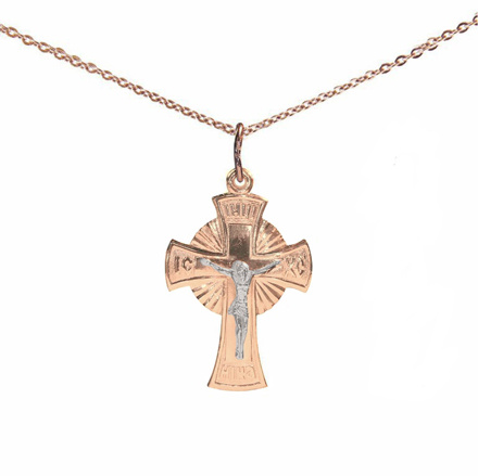Orthodox Cross "Eternal Life". Certified 585 (14kt) Rose and White Gold