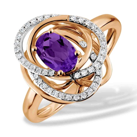 Amethyst and Diamond Galaxy Ring. Hypoallergenic Cadmium-free 585 (14K) Rose Gold
