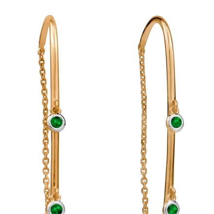 Threader Earrings with Hanging Emeralds - Angle 2
