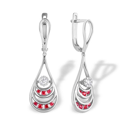 Ruby and Diamond Cascade Earrings. Certified 585 (14kt) White Gold