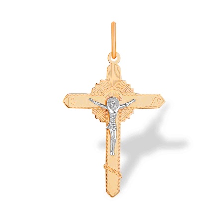 Orthodox Cross 'Crown of Thorns'. Certified 585 (14kt) Rose and White Gold