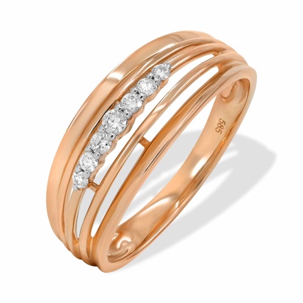 Multi-Section Ring with Graduated Diamonds. Hypoallergenic 585 Rose Gold, Rhodium Detailing