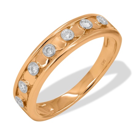 Bezel-set Diamond Wedding and Anniversary Ring. Hypoallergenic Cadmium-free 585 (14K) Rose Gold