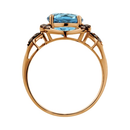Ring with Round Blue Topaz and Champagne Diamonds. Angle 4