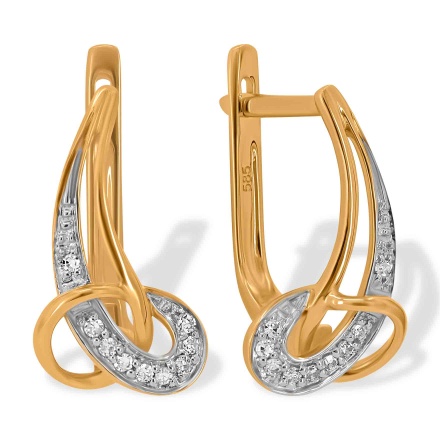 Eccentric Leverback Earrings Featuring 18 Diamonds. Hypoallergenic 585 Rose Gold, Rhodium Detailing