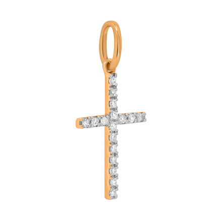 Rose Gold Diamond Prong Set Cross Pendant - Angle 2