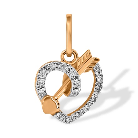 "Heart and Arrow" Pendant Featuring 16 Diamonds. Hypoallergenic 585 Rose Gold, Rhodium Detailing