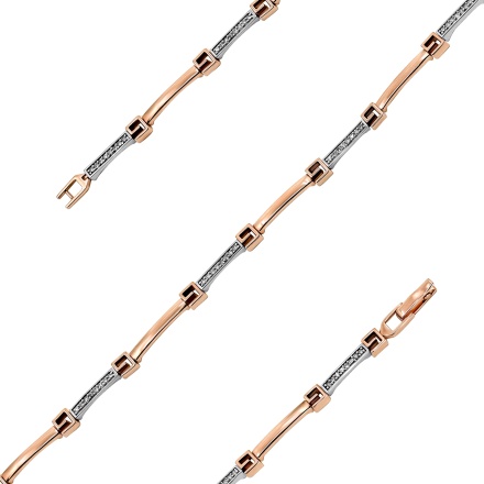 Diamond Bracelet with Stylized Greek Key Links. Tested 585 (14K) Rose and White Gold. View 2