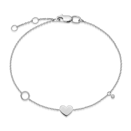 Love Story Adjustable Bracelet with a Diamond. Certified 585 (14kt) White Gold, Rhodium Finish