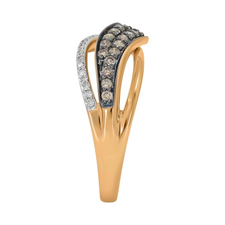 Ring with Champagne Diamonds and White Diamonds. Hypoallergenic 585 Rose Gold, White&Black Rhodium. View 4