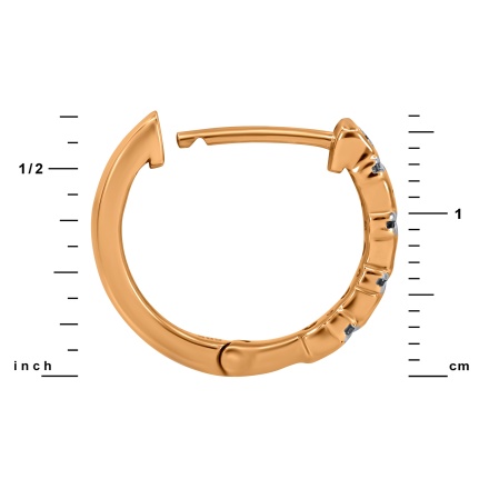 "Belle émotion" Huggie Earrings with 26 Diamonds. Hypoallergenic 585 Rose Gold, Rhodium Detailing. View 2