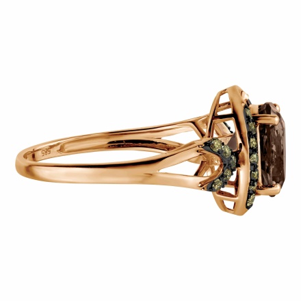 Ring with Round Smoky Quartz / Champagne Diamonds. Hypoallergenic 585 (14K) Rose Gold, Black Rhodium. View 3
