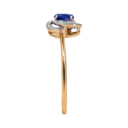 Pure Classic Ring with Sapphire and Diamonds. Hypoallergenic 585 Rose Gold, Rhodium Detailing. View 3