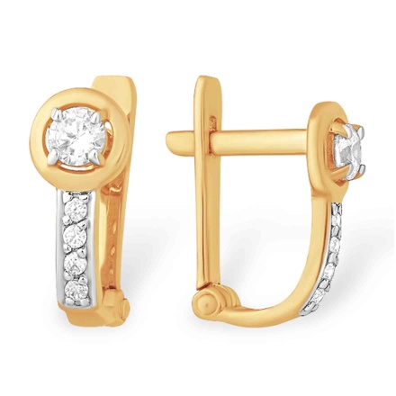 CZ Kids' Leverback Earrings with European Flair. Certified 585 (14kt) Rose Gold, Rhodium Detailing