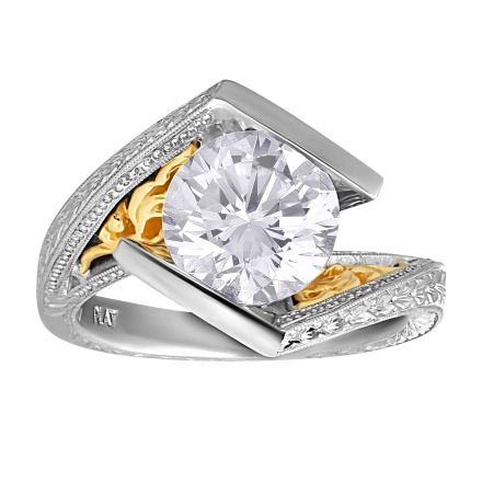 Platinum ring with investment size diamond. Angle 2