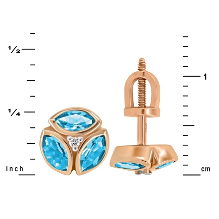 Dimensions of Marquise-shaped Blue Topaz and Round Diamond Studs