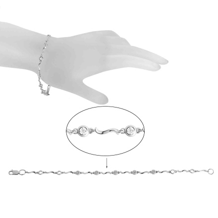 Bezel-set Diamond Station Bracelet. Certified 585 (14kt) White Gold, Rhodium Finish