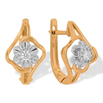 Rosebud-inspired Earrings Featuring 22 Diamonds. Tested 585 (14K) Rose and White Gold