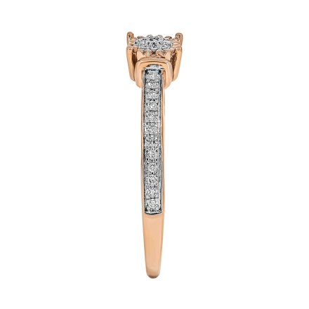 Multi-Diamond Fashion Ring. Hypoallergenic 585 Rose Gold, Rhodium Detailing. View 3