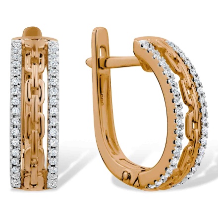 Chainlink-inspired Earrings with Diamond Edges. Hypoallergenic Cadmium-free 585 (14K) Rose Gold