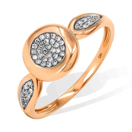 Persimmon-inspired Ring with Diamond Epaulettes. Hypoallergenic 585 Rose Gold, Rhodium Detailing