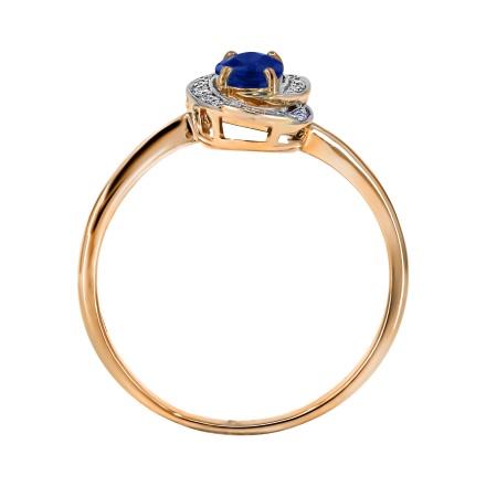 Pure Classic Ring with Sapphire and Diamonds. Hypoallergenic 585 Rose Gold, Rhodium Detailing. View 4