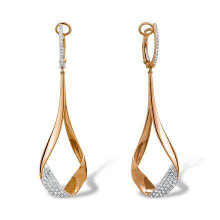 Striking Earrings with 100 Diamonds. Hypoallergenic Cadmium-free 585 (14K) Rose Gold