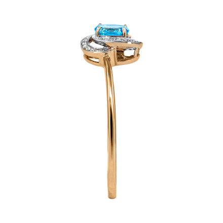 Pure Classic Ring with Blue Topaz and Diamonds. Hypoallergenic 585 Rose Gold, Rhodium Detailing. View 3