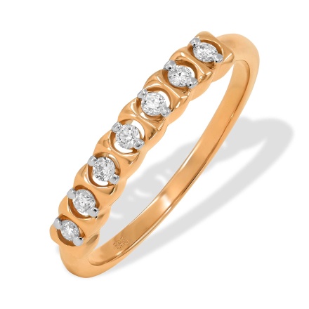Anniversary Ring with 7 Diamonds in 2 Prongs Each. Hypoallergenic 585 Rose Gold, Rhodium Detailing