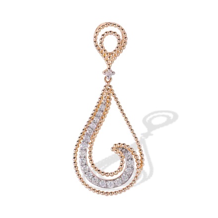 Treble Clef-inspired Beaded Pendant with Diamonds. Tested 585 (14K) Rose Gold, Rhodium Detailing