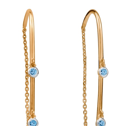 Threader Earrings with Hanging Blue Topazes Angle 2