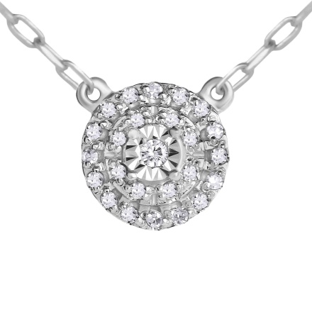 Illusion-set Diamond with Double Diamond Halo White Gold Necklace. View 2
