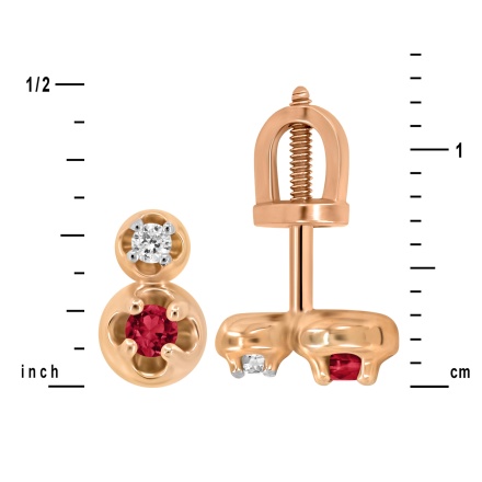 Dimensions of Ruby and Diamond Two-Stone Stud Earrings