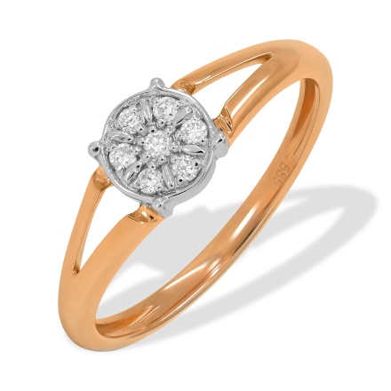 Diamond Bi-color Gold Ring with V-shaped Shank. Tested 585 (14K) Rose and White Gold