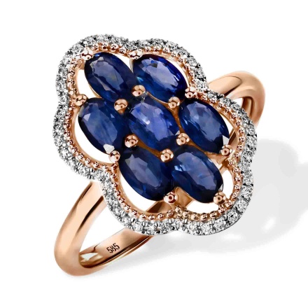 Sapphire and Diamond Shield Ring in Rose Gold. Hypoallergenic Cadmium-free 585 (14K) Rose Gold