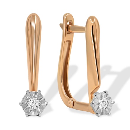 Illusion-set Diamonds in Timeless Design Earrings. Tested 585 (14K) Rose and White Gold