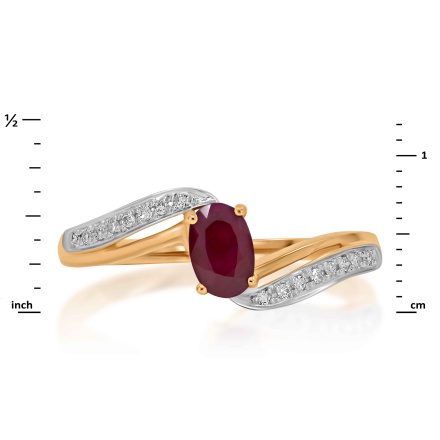 Ring Featuring Ruby and 16 Diamonds. Hypoallergenic 585 Rose Gold, Rhodium Detailing. View 2