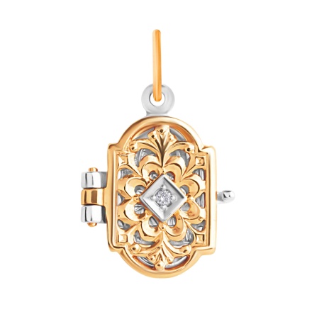 Virgin Hodegetria Golden Locket. Tested 585 (14K) Rose and White Gold. View 2