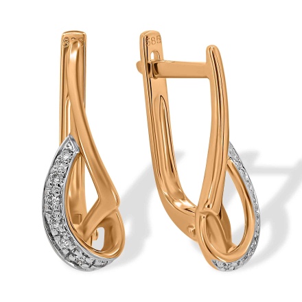 Charming Earrings Featuring 14 Diamonds. Hypoallergenic 585 Rose Gold, Rhodium Detailing