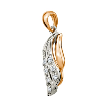Diamond Stylized Leaf Pendant of Two-tone Gold. Angle 2